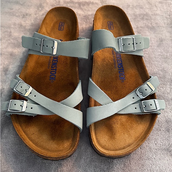 Like New Birkenstock Franca Soft footbed sandal in Aqua UNISEX Womens 10/Mens 8 - Picture 1 of 7